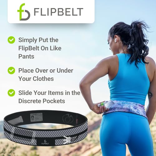 FlipBelt Classic Running Belt, Phone Holder for Running, Money Belt Pouch - color: Reflective Black, size: Medium