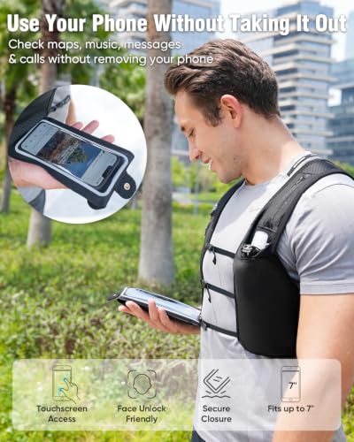 Zelvot Running Vest for Women Men, Touchscreen Phone Pocket - color: Black, size: Large-X-Large