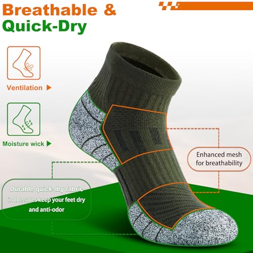 Compression Ankle Socks - Cozy Cushioned Hiking Running for Men Women - Thick Warm Durable - color: Green, size: XX-Large
