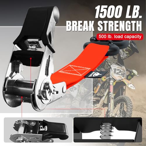 Jack Boss Ratchet Tie Down Straps Set, 1500 lbs Break Strength, 1" x 15' Heavy Duty Ratchet Straps with 4X Soft Loops Padded Handles Coated S Hook, Fits for Moving Appliances Motorcycle, Orange-Red - color: Red-4pcs
