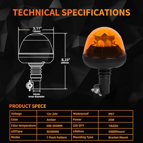 Amber LED Rotating Beacon Light 7 Flashing Modes Warning Light - color: Style 5