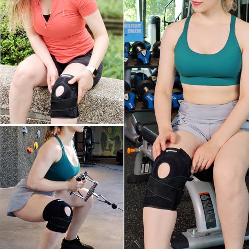 DOUFURT Knee Brace for Men & Women, Side Stabilizers & Patella Gel Pads - color: Black, size: Medium