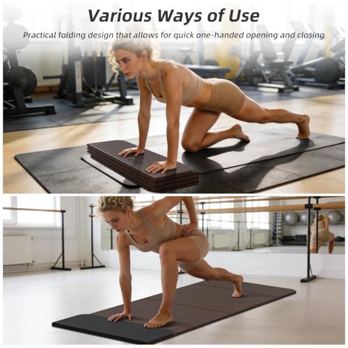 HAHE Foldable Yoga Exercise Mat, 74"Lx32"Wx1/3"Thick, TPE Workout Mat - color: Dark Brown+Black