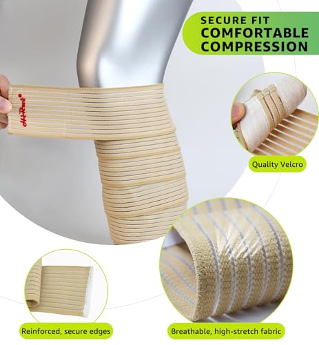 HiRui Calf Compression Wraps, 71" Adjustable Elastic Bandage Sleeves, Lower Leg Calf Support for Men & Women, Shin Splints Relief, Varicose Veins, Fitness, Running, Basketball, Soccer (1, Beige) - color: Beige