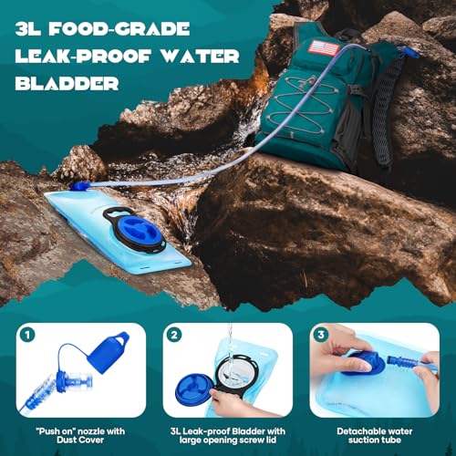 Maelstrom Lightweight Hydration Hiking Backpack with 2L/3L Water Bladder - color: 6.Cyan, size: 3L Bladder