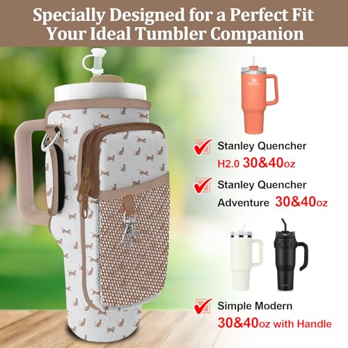 Stanley Carrier Bag for Stanley 40oz/30ozTumbler with Phone with 2 Adjustable Strap,3 Pockets Bottle Stanley Cup Carrier Bag & Case,Accessories for Hiking Travelling - color: Cut Cat