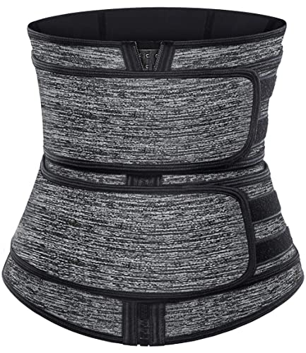 HOPLYNN Sweat Waist Trainer Body Shaper for Women Two Belts - color: Gray, size: Medium