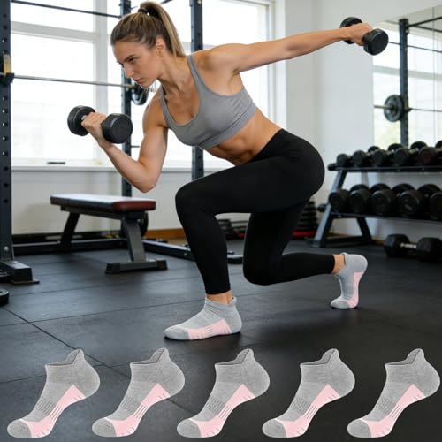 cuangya Ankle Socks Women Athletic Running Cushion Low Hiking Sock 5-6 Pair - color: 5 Pairs Gray, size: 8-10