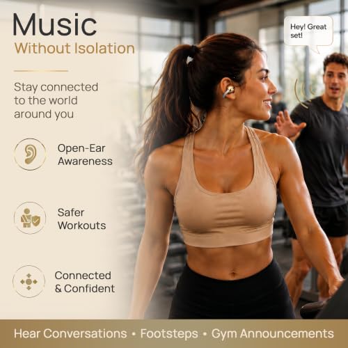 TRNDY Z-13X Open-Ear Clip-On Bluetooth Earbuds for Running, Gym & Walking, Stay Aware of Your Surroundings, Lightweight Secure Fit, IPX6 Waterproof, 80H Playtime Beige