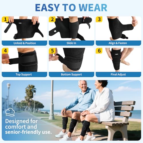 CAMBIVO Calf Brace 2 Pack Adjustable Compression Wrap for Torn Calf Muscle - size: Large