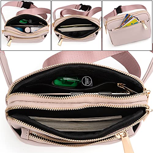 UTO Fanny Pack Crossbody Belt Purse Chest Waist Hip Travel Hiking Bumbag - color: 0759 PU Leather Light Pink