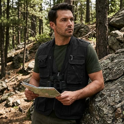 Humvee Utility Vest with 21 Pockets -Travel, Safari, Hunting, Camping, 100% Cotton, Tactical Jacket for Men & Women - color: Black, size: Medium