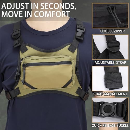 MGFLASHFORCE Chest Bag for Men and Women, Chest Rig Pack Front EDC Pouch - color: Green