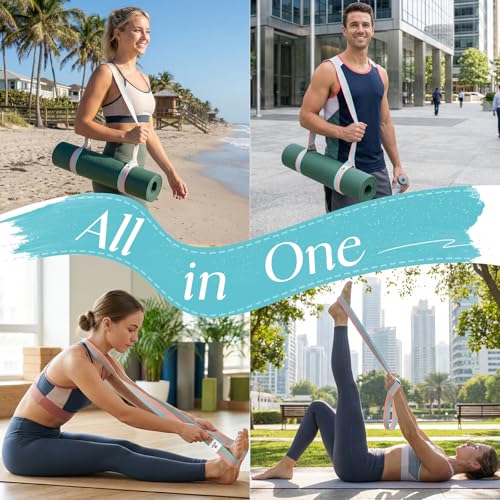 Tumaz Yoga Mat Strap Adjustable Carrier for All Yoga Mats, 2 Sizes - color: 03. Blue Match, size: 64 IN