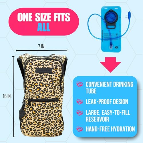 Kandies World Reflective Festival Hydration Pack - 2L Hydropack for Raves, Hiking, Biking, Running, and More (with Anti-Theft Pocket) - style: Cheetah
