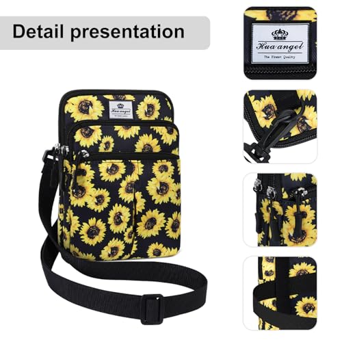 HUA ANGEL Multifunctional Fanny Pack for Men & Women Lightweight Waist Bag with 3 Zip Compartments, Cross body bag for Running Walking Sport Travel - color: Sunflowers