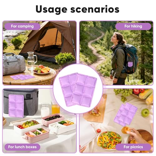 4 Pack Flexible Ice Packs for Lunch Boxes & Coolers, Lightweight - color: Purple
