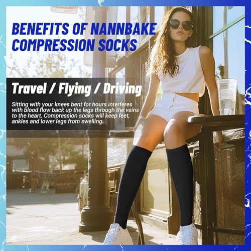 3 Pairs Compression Socks for Women & Men 15-20 mmHg, Knee High - color: 04 Black/Nude/White, size: Small-Medium