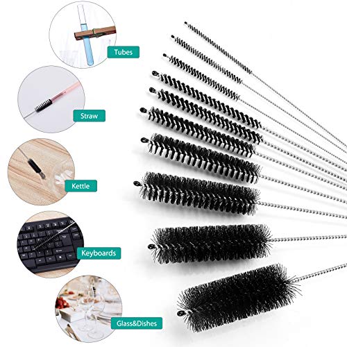 CiaraQ Bottle Cleaning Brushes, 8 Inch Nylon Tube Brush Set - color: Black, size: 8.0 Inch (10pcs)