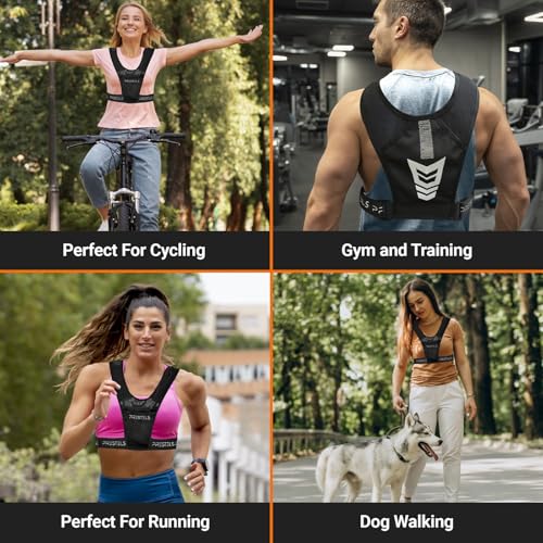 Running Vest Phone Holder for Men & Women, Reflective Running Chest Pack, Adjustable Breathable Vest with Multiple Pockets for Phone, Water Bottle, Keys & Essentials