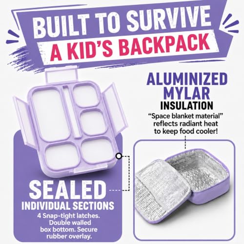 kinsho Bento Lunch Box, Ice Pack Insulated Bag for Kids Girls Teens, Purple - color: Purple