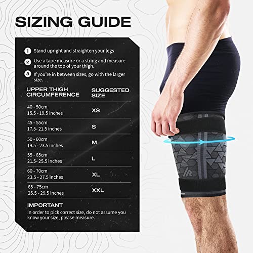 Always Ready, Thigh Compression Support Sleeve (2 Per Pack) with Hot & Cold Gel Pack for Hamstring & Quadricep Muscle Strains & Injury, Men & Women, Two Adjustable Compression Straps, Non-Slip (XL) - size: XL