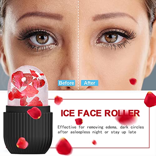 ice face roller, ice mold for face and Eyes, Reusable Massage Silicone Beauty Tool, Naturally Conditioning And Skin Care, De-Puff Eye Bags, Reduce Migraine Pain (Black) - color: Black