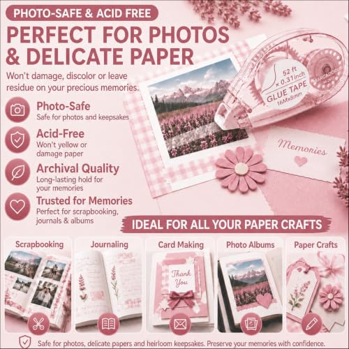 MARCADORUS Double Sided Tape Roller, Scrapbook Glue Tape 6 Pack, Extra-Long - size: 52.5 Ft x 0.31 In : 6 Pack