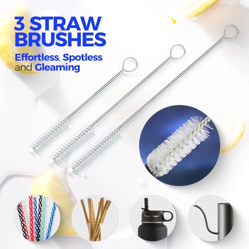 Holikme 4 Pack Bottle Brush 14" Stainless Steel Straw Cleaner Brush,Blue - color: White