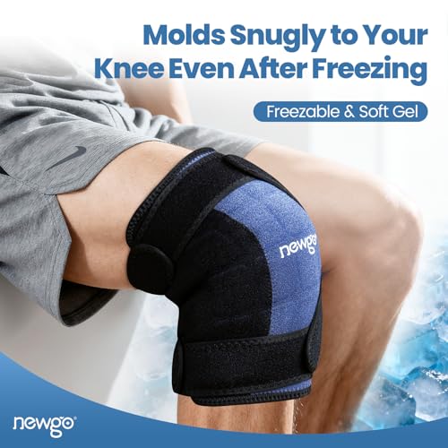 NEWGO 360° Knee Ice Wrap, 60-Min Cold Therapy with Ice Grid - style: Navy-1 Pack