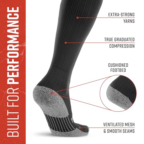 MudGear Graduated Compression Socks, Durable, Sweat-Resistant OCR Performance Socks with Cushioned Footbed, Made in USA - color: All Black, size: Medium