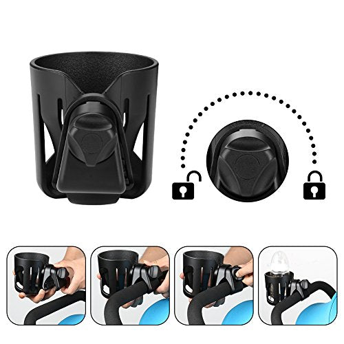 Accmor Stroller Cup Holder, Universal Cup Holder for Walker Wheelchair Bike Scooter, 360° Rotatable Stroller Cup Holder Attachment Walker Wheelchair Accessory - color: All Black & All Black