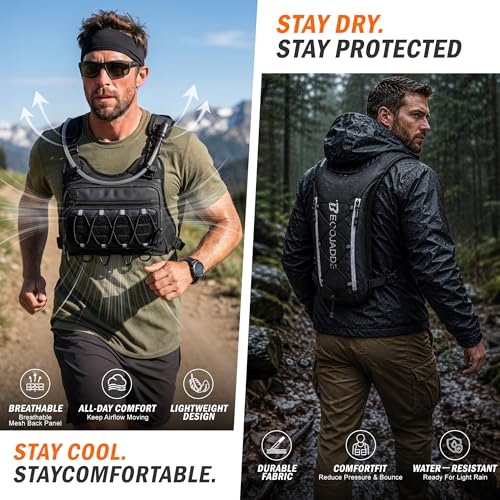 BECOJADDE Running Vest for Men with 2L Water Bladder Tactical Hydration Backpack Adjustable Lightweight Chest Pack for Marathon Hunting Cycling - color: Black