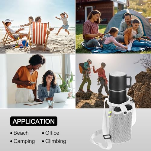 Uxcell Water Bottle Holder With Adjustable Shoulder Strap, Carrier Bag, Mesh Crossbody Carrier With Pocket for Sports, Hiking, Walking, Travel - color: White