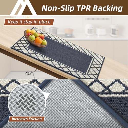 COSY HOMEER Washable Kitchen Rugs Sets of 2 Non-Slip Kitchen Mats,Navy - color: Navy Blue, size: 20"x30" + 20"x48"