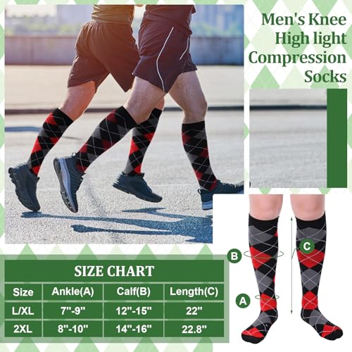 Shyyween 12 Pairs Men Knee High Compression Socks - size: XX-Large, style: Colorful Argyle