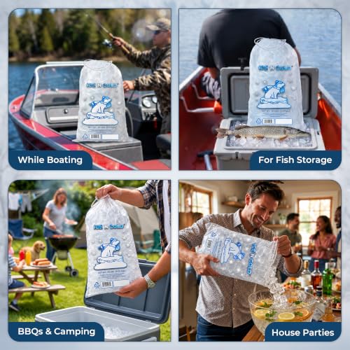 ICE N COLD 8lb Ice Bags (100 ct) with Cotton String | 11" x 18" - size: 8 lb