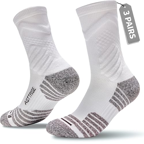 Compression Crew Athletic Socks, 3 Pairs, Performance Socks - color: White+grey, size: Medium