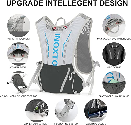 INOXTO Running Hydration Vest Backpack,Lightweight Insulated Pack with 1.5L Water Bladder Bag Daypack for Trail Hiking Running Cycling Race Marathon for Women Men - color: Gray stripe
