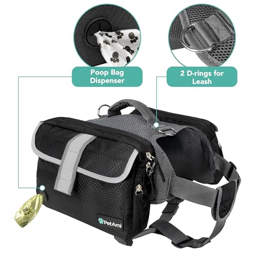 PetAmi Dog Backpack for Medium Large Dogs, Hiking Saddle Bag, Black - color: Black, size: Medium