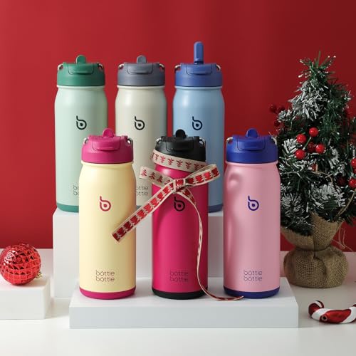 BOTTLE BOTTLE 16 oz sports water bottle stainless steel insulated kids water bottle with straw and pills holder for gifts and school (viva magenta) - color: viva magenta
