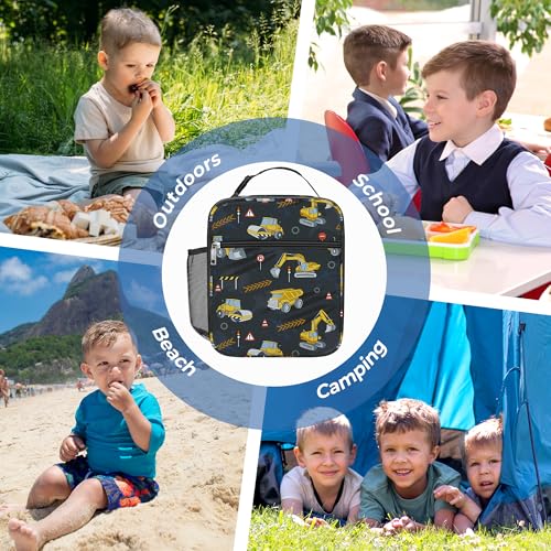 Clastyle Car Insulated Kid Lunch Bag for Boy Lunch Box, Black Truck - color: Black Construction Car