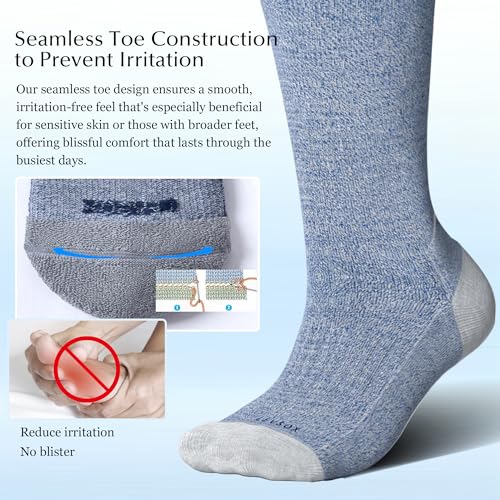 LEVSOX Bamboo Viscose Wide Calf Compression Socks 20-30 mmHg with Cushioned - color: Navy/Grey, size: Medium