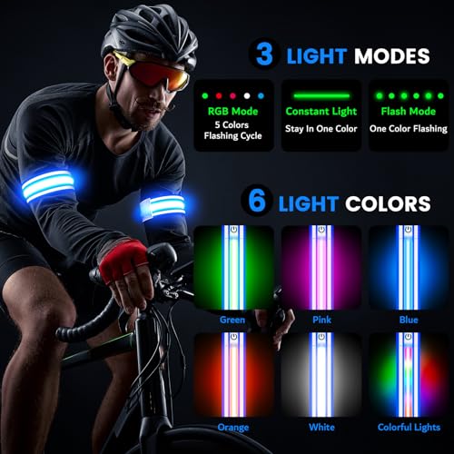 Fokia Kunbio Light Up LED Armband for Running Walking at Night,Reflective Arm Bands for Runners,Rechargeable Jogging Lights,High Visibility Night Running Safety Gear Adjustable Running Women Men Kids - color: Blue