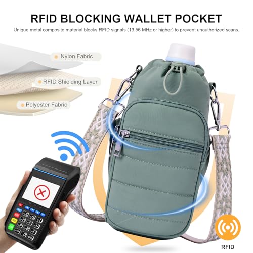 Water Bottle Bag 40 oz Crossbody Holder for Walking Hiking Insulated Carrier Purse with Adjustable Strap - color: Green