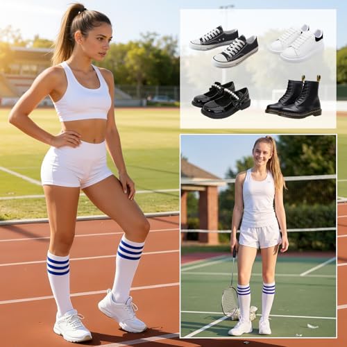 Womens Knee High Striped Socks for Sports, Costumes, Halloween - color: 1 Pack White Blue