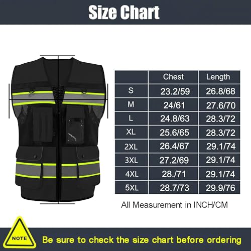 Safety Vest High Visibility Reflective Construction Vest for Men - color: Black, size: X-Large
