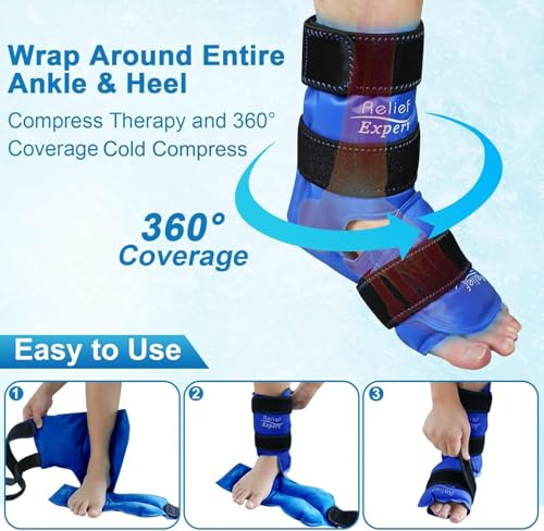Relief Expert Ankle Ice Pack Wrap 2 Packs – Reusable Cold Gel Pack for Foot and Heel, Dual-Sided Design with Soft Plush Lining, Flexible Cold Compress for Achilles and Ankle Support, Royal Blue - style: Royal Blue-Pack 2