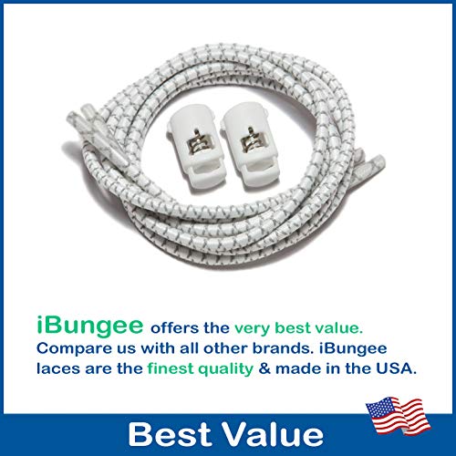 IBUNGEE LACES (Elastic No Tie Shoelaces (Made in the USA) - color: White Reflective, size: 22-inch