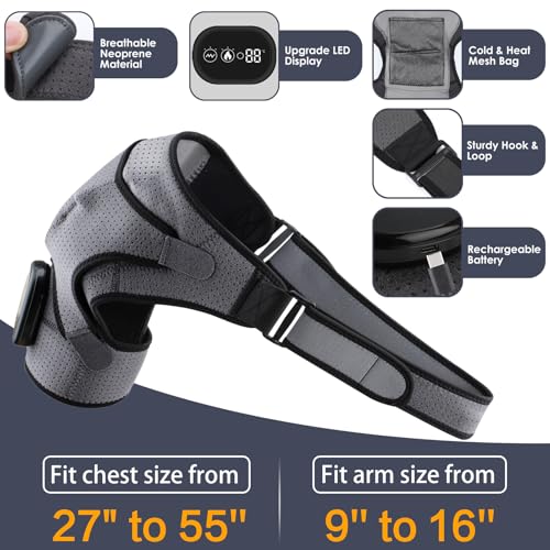 Heated Shoulder Wrap with Massage, Portable Heated Shoulder Brace for Women Men, Cordless Vibration Shoulder Heating Pad for Neck and Shoulder, 3 Heating Setting Shoulder Massager Wrap Braces